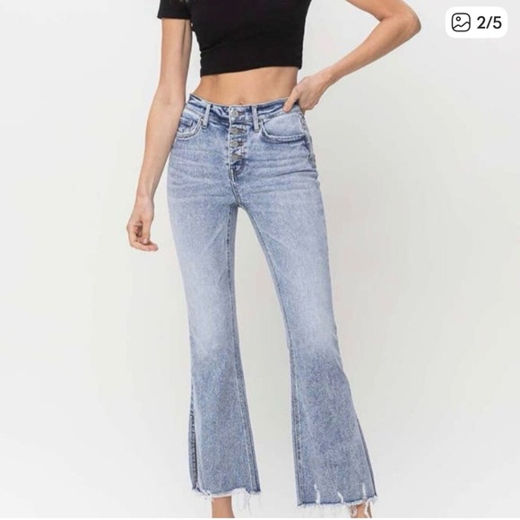 VERVET BY FLYING MONKEY Denim - VERVET BY FLYING MONKEY High-Rise Side Slit Light Blue Crop Flare Jeans